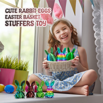 Ofrence 3D Printed Easter Eggs with Bunny Inside, 5.9in Bunny Egg Easter Basket Stuffers Gifts for Kid & Adults, 3D Printing Animals Toys for Home