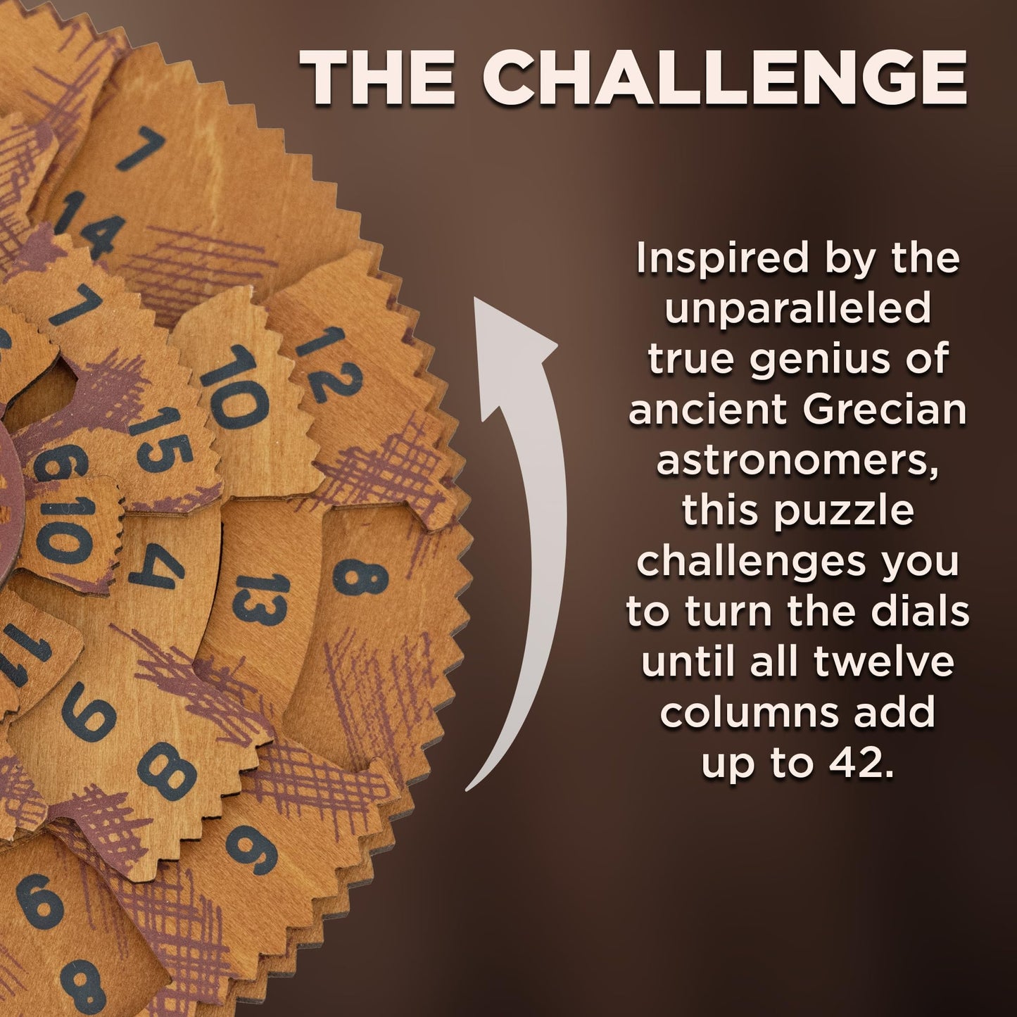Project Genius Grecian Computer Mechanical Math Puzzle, Wooden Brainteaser Gift for History Buffs and Smart Kids, Teens, and Adults - True Genius