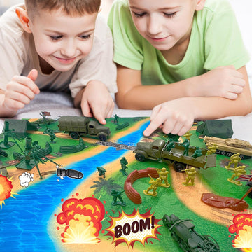 TALGIC Army Men Toys Large Battle Playset-Set Includes Army Men Action Figures, Military Battle Mat, Tanks, Helicopters, Jeep, Ambulance, Trucks