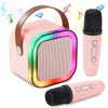 Mini Karaoke Machine, Portable Bluetooth Karaoke Speaker with 2 Wireless Microphones and Light for Family Home Party,Toys for Girls Boys Friends Age