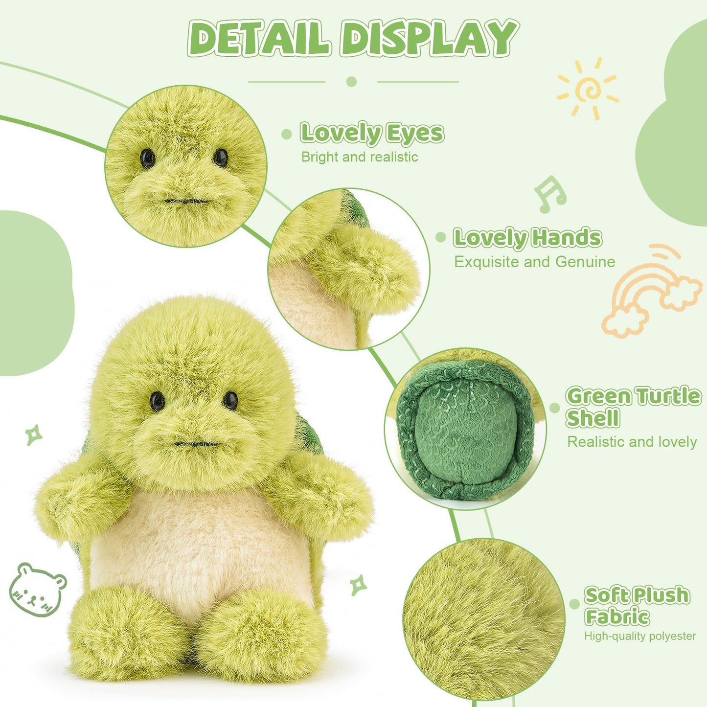 ABEARCAR Cute Turtle Stuffed Animals 6" Soft Sea Turtle Plush Toy Cute Plushies Pillow Birthday Christmas Valentine's Day Gifts for Kids Girlfriend