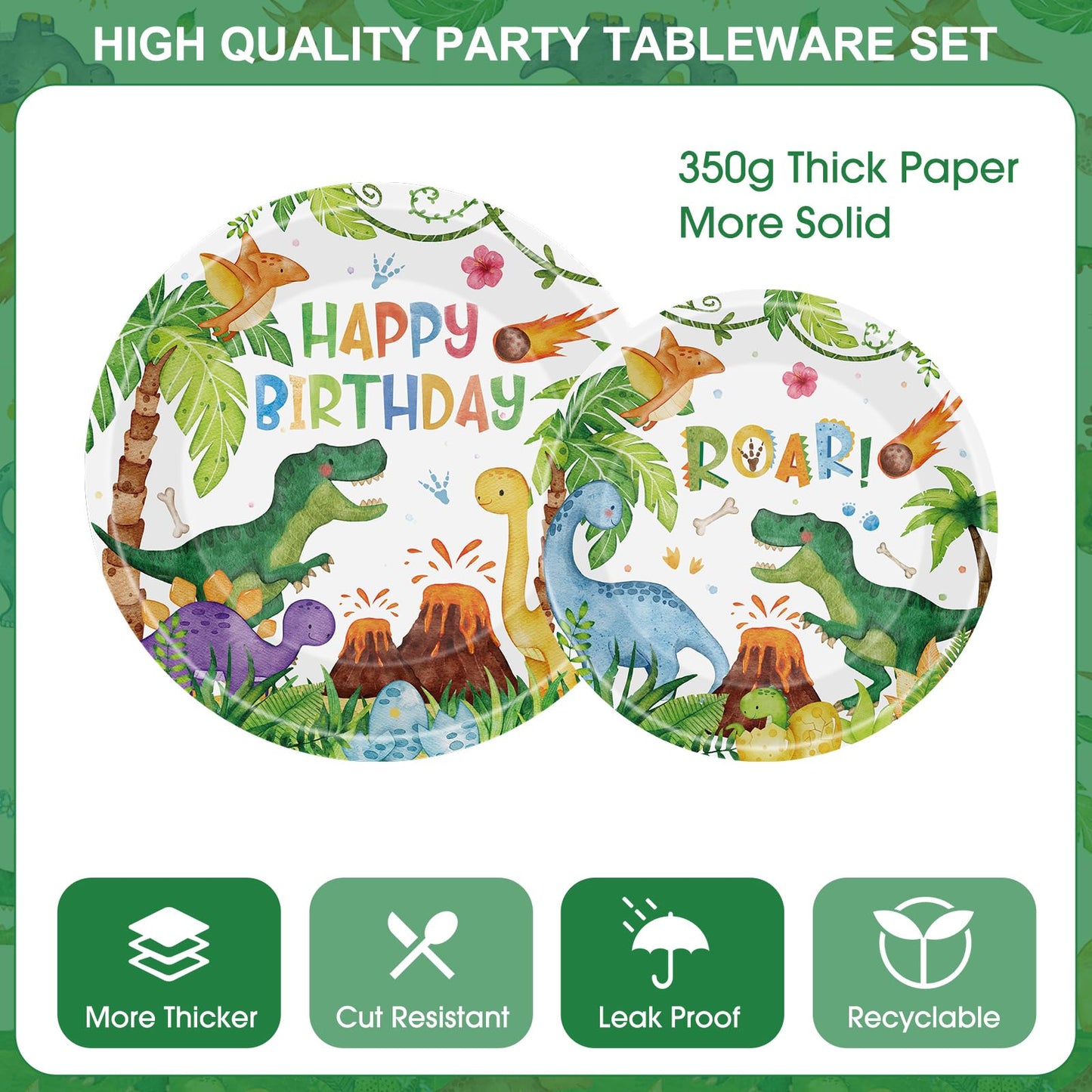 170 Pcs Dinosaur Birthday Decorations - Jungle Dino Party Supplies Sets, Includes Happy Birthday Dinner Plates Napkins, Flatware, Banners and Cups