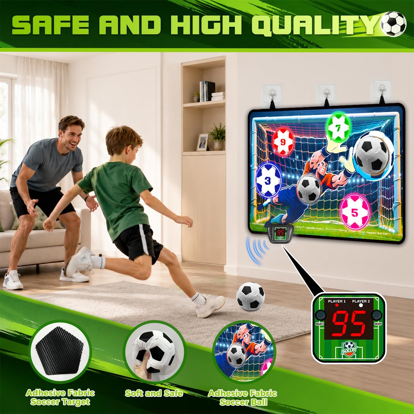 VATOS Electronic Scoring Soccer Toy Game Set for Kids, Indoor Outdoor Soccer Training Target with Real-Time Scoring & Sound, 2 Play Modes, Soft Fabric