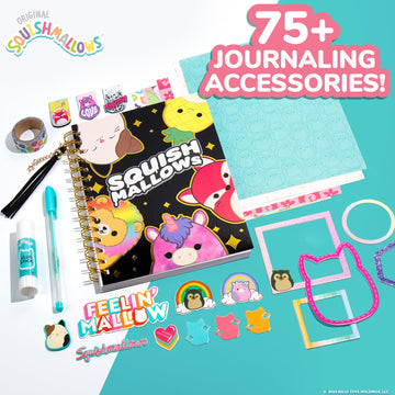 Squishmallows Original DIY Journaling Kit, Includes Craft Supplies Like Cute Stickers for Journaling, Sketch Pad, Cam The Cat Charm, Keychain, Fun