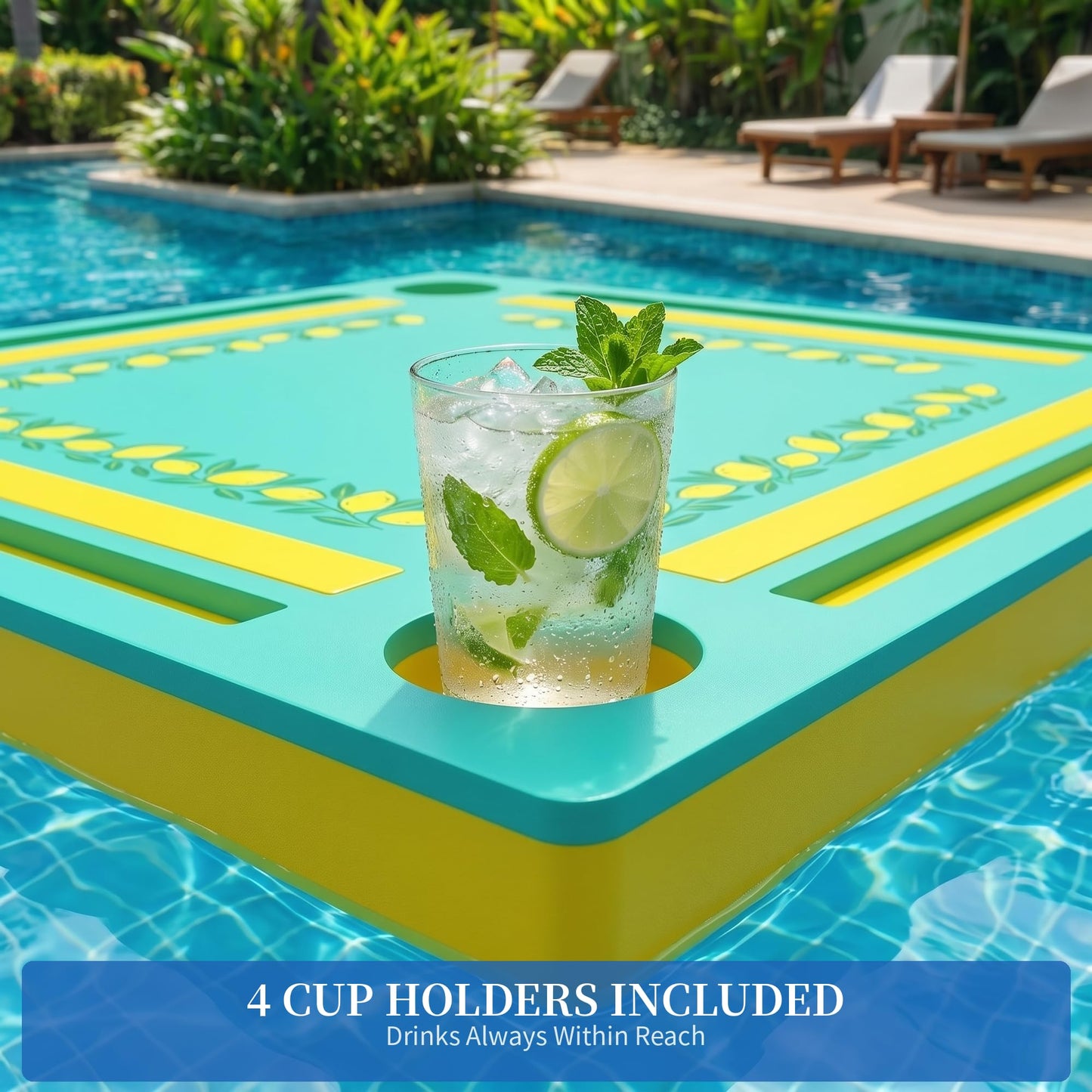 Floating Mahjong Table for Pool,32×32in Pool Float Game Board for Mahjong Poker Dominoes,Hot Tub Float Table with Tile Racks and Cup Holders