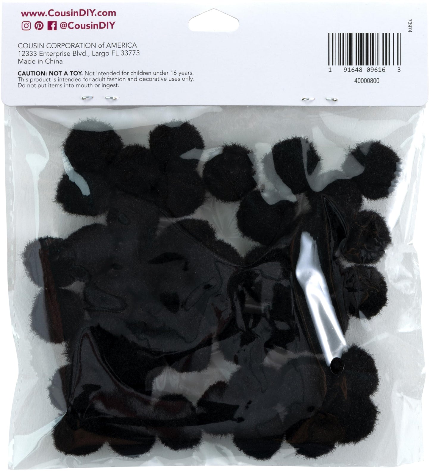 Cousin DIY Black 3/4 inch Poms, 45 Pack