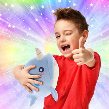 DolliBu Blue Narwhal Baby Soft Plush Toy, Newborn Babies First Stuffed Animal Cuddle & Snuggle Toys, Toddler's Huggable Best Buddy, Fluffy Teddy Bear