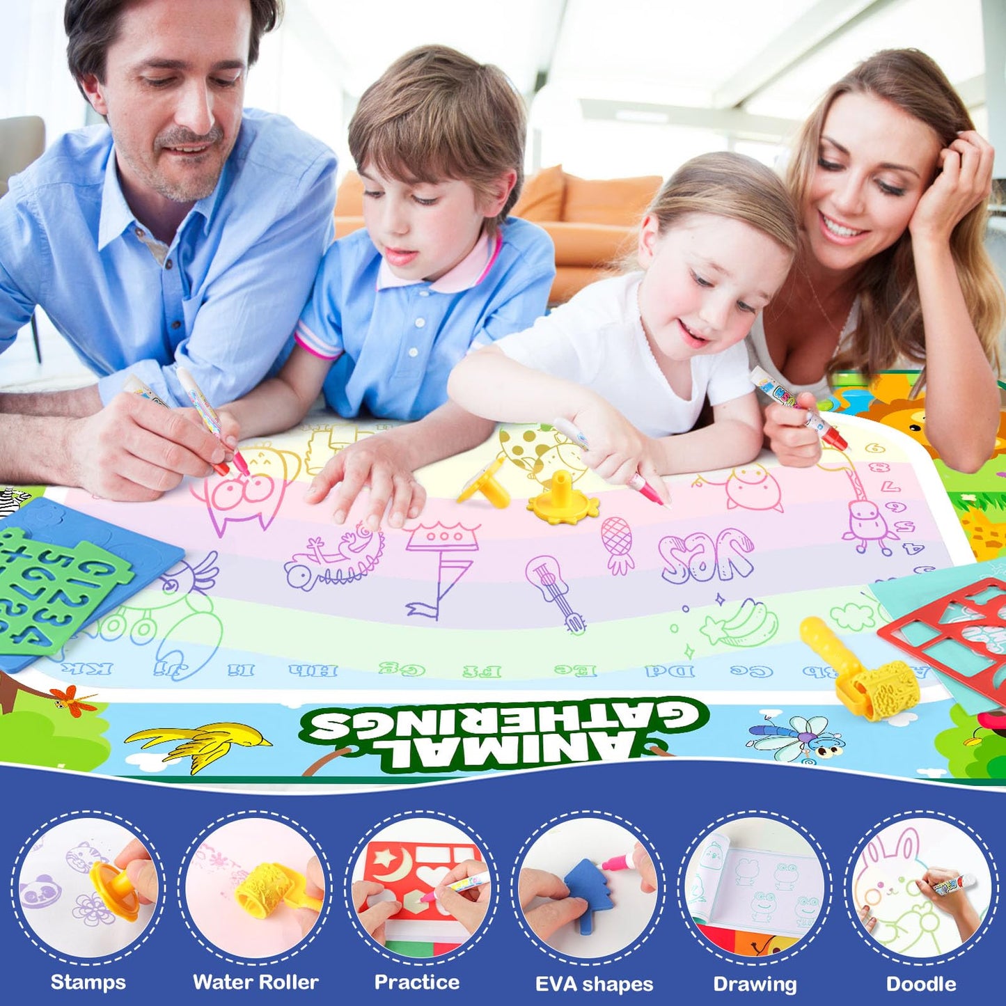 Doodle Pad for Toddlers 1-3, 40 X 27 Inch Extra Large Water Painting Drawing Color Doodle Mat, Educational Toys for 3+ Year Old, Toddler Toys for Age