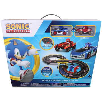 NKOK: Sonic CrossWorlds Super Race Set - Sonic & Knuckles - 2 Slot Car Character Vehicles, Figure-8 Track, Lap Counter, Controllers, Licensed, Kid 5+