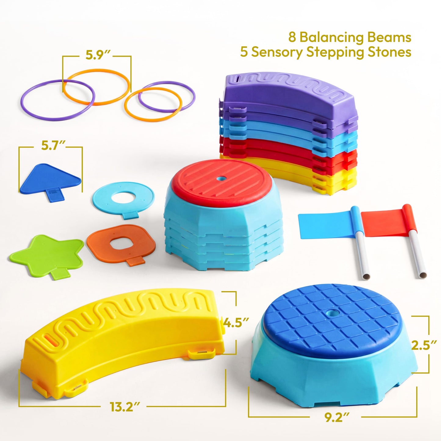 JOVA Plat-Act 4-in-1 Balance Beam & Stepping Stones for Kids Ages 3+, Obstacle Course Toy with Ring Toss & Flag Game, Non-Slip & Easy to Store