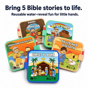 Reusable Bible Story Water Reveal Coloring Book Set for Kids (3 Books, 3 Water Pens) - Mess-Free Christian Activity Series with Noah’s Ark, Jonah
