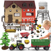 lonfypeng 109PCS Farm Animals Toys Set Comes with Barn, Rice Storehouse, Rice Trolley with Lights & Sounds, Milking shed, Farmer, Fence - Playset