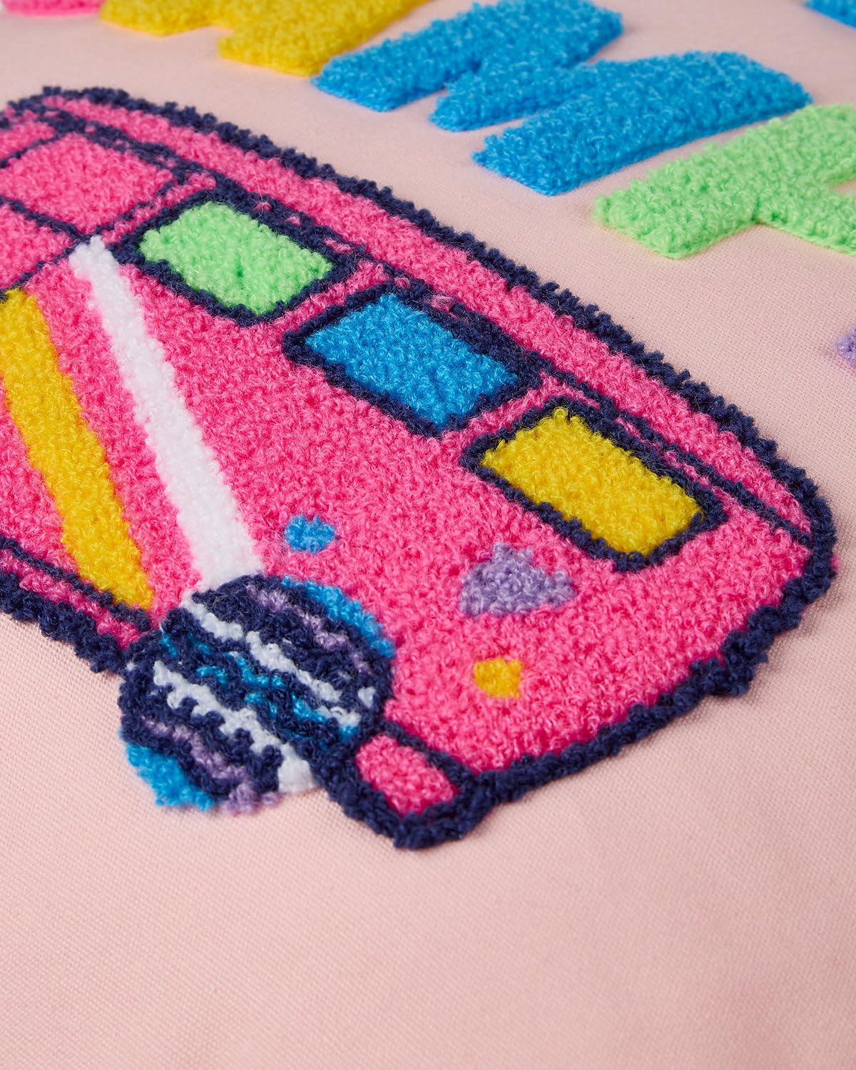 MeMoi Girls Plush-Embroidered Happy Camper Autograph Pillow with Marker Peachy Pink One Size