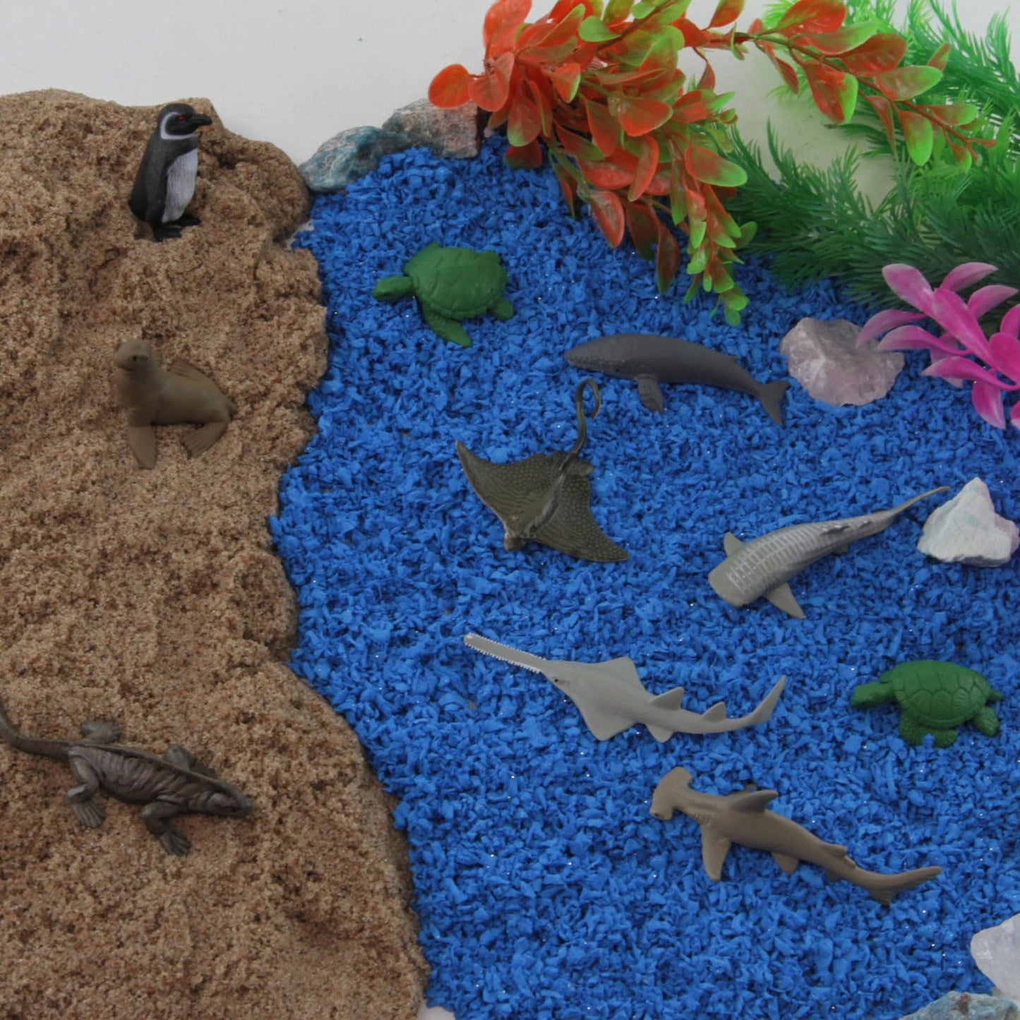 Safari Ltd. Endangered Marine Species TOOB - Figures of Whales, Marine Iguana, Galapagos Penguin, Sea Lion, Spotted Eagle Ray, Sawfish, Hammerhead