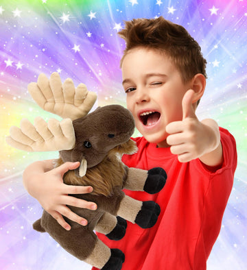 DolliBu Standing Moose Stuffed Animal - Soft Huggable Plush Toy, Adorable Playtime Cuddle Gift, Super Soft Moose Doll for Kids and Adults - 8 inches