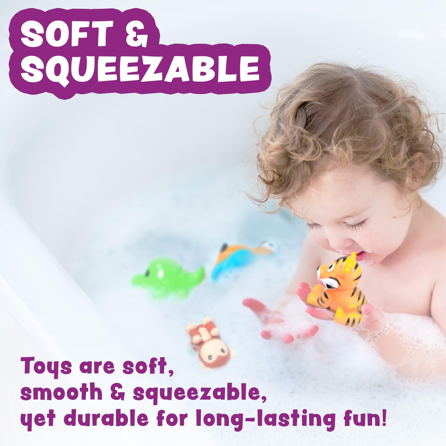 Tub Works® Rainforest™ Mold Free Bath Toys, 6 Pack | Sealed, No Hole Bath Toys Design Keeps Moisture Out | Soft, Squeezable & Float on Water |