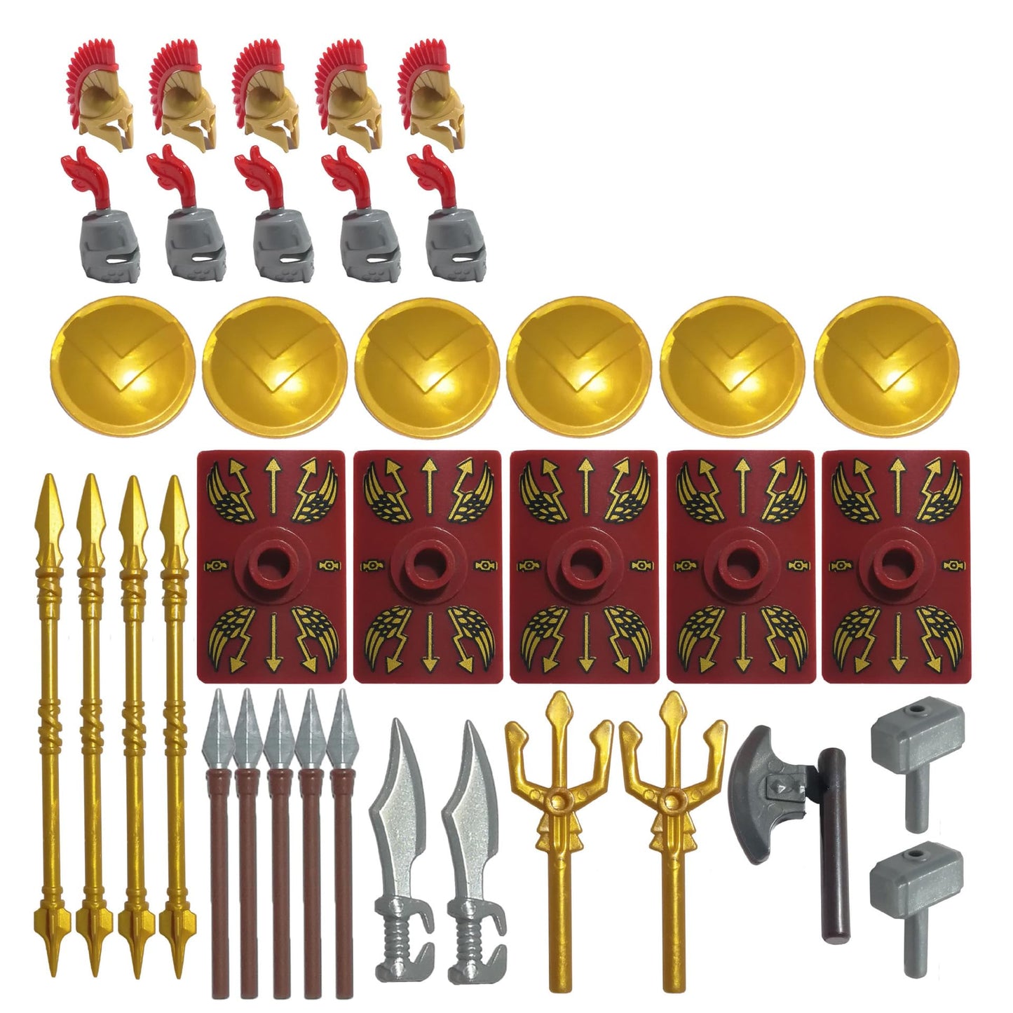 Medieval Weapons Pack for Knight Figures, 41Pcs Medieval Ancient Roman Military Figure Helmet Armor Knight Shield Weapon Kit, Minifigures Weapon Pack