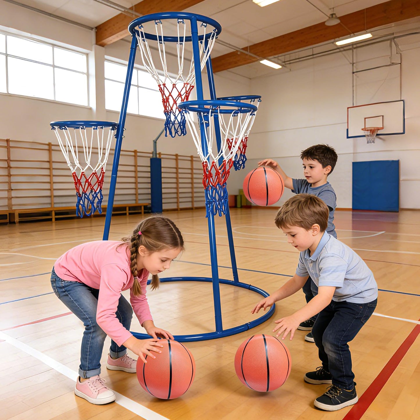 Garvee 4 Basketball Hoop for Toddlers, Basketball Hoop Outdoor, Preschool Toy for Ages 3+, Includes 4 Basketballs and Air Pump, Fun Ball Game for Kids