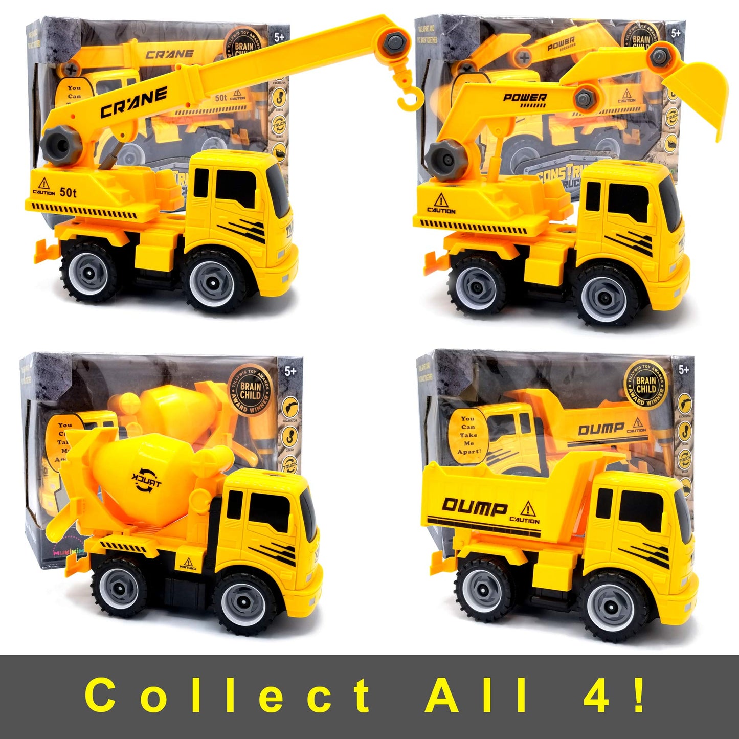 MUKIKIM Construct A Truck - Excavator. Take it Apart & Put it Back Together + Friction Powered(2-Toys-in-1!) Awesome Award Winning Toy That Encourages