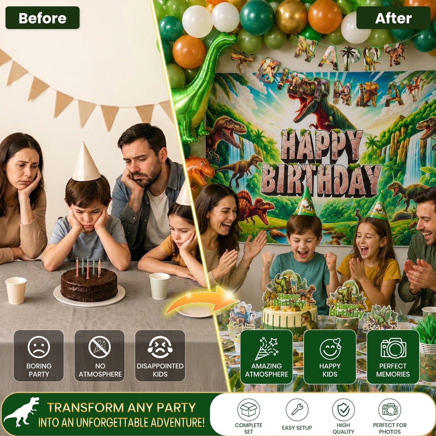 Dinosaur Birthday Decorations for Boys, 150 PCS Jurassic Dino Party Supplies with Backdrop, Dinosaur Balloons, Banner, Tablecloth, Cake Toppers