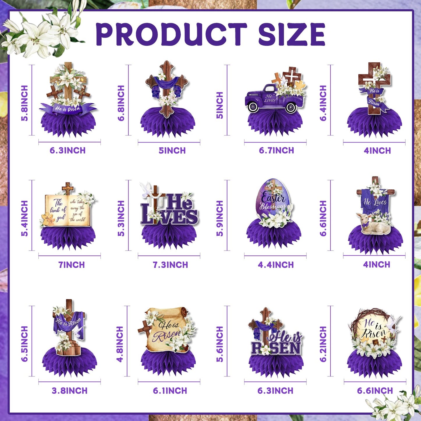 Easter Table Decorations He is Risen Honeycomb Centerpiece 12Pcs Religious Easter Paper Centerpieces Christian Jesus Cross He Lives Table Centerpieces