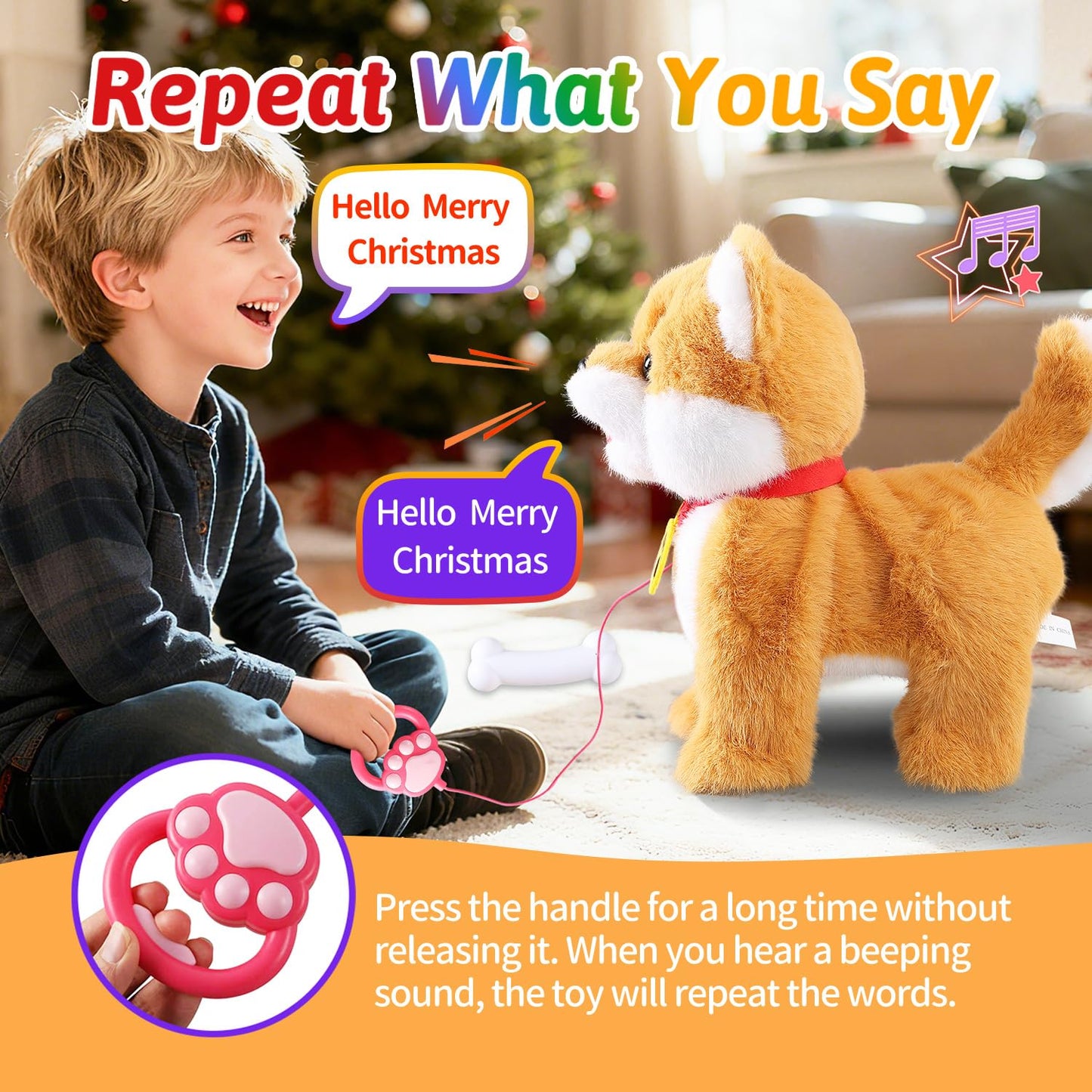 HCdoujoy Walking Barking Singing Corgi Puppy Toy, Repeats What You Say, Realistic Licking Tongue Wagging Tail Mechanical Dog with Touch or Voice