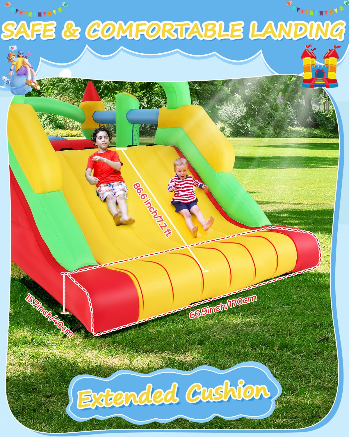 18 x 8.2 x 7.2FT Inflatable Obstacle Course Bounce House for Kids 3-12 with Blower, Large Blow up Bouncer Castle w/Dual Tunnels, Wide Slide, Climbing