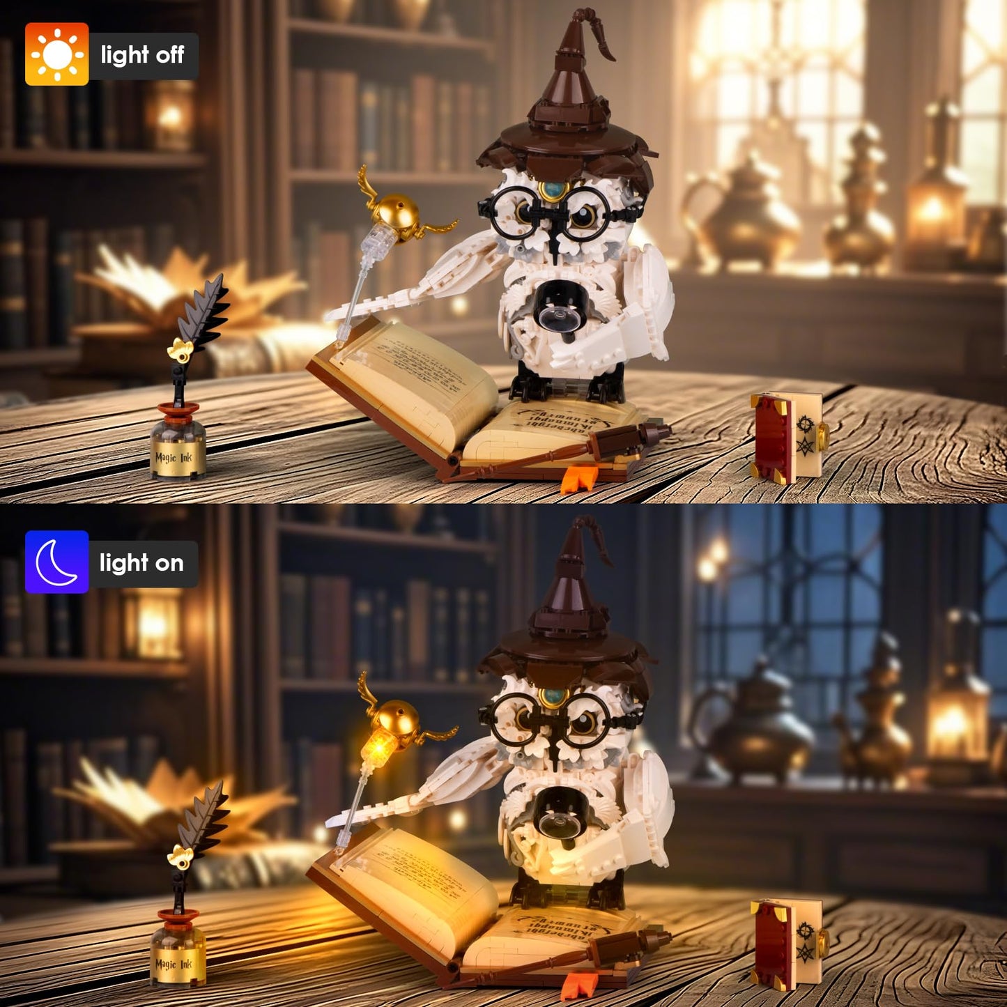 Vziimo Ideas Magic World Owl Building Set, MOC Creative Bird Animal Building Set with Light, Collectible Hary Bird Model Toys Gifts for Teens Adults