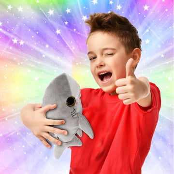 Puzzled Plush Shark Stuffed Animal - Soft Huggable Big Eyes Grey Shark, Adorable Playtime Shark Plush Toy, Cute Sea Life Cuddle Gifts, Soft Plush Doll