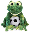 DolliBu Squat Frog Stuffed Animal with Soccer Ball Plush - Soft Huggable Frog, Adorable Playtime Squat Frog Plush Toy, Cute Farm Life Sports Gift