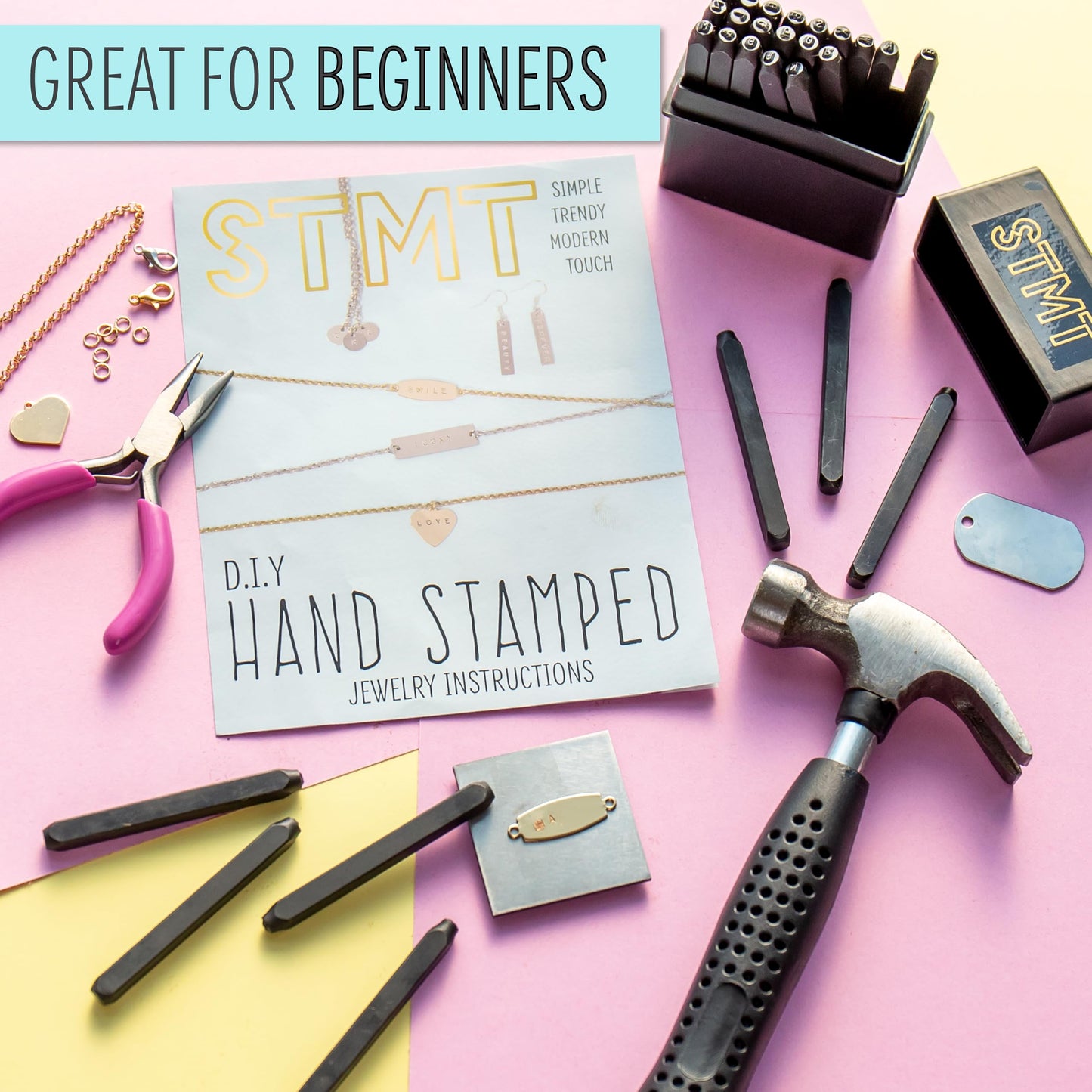 STMT D.I.Y. Hand Stamped , DIY Personalized Stamp Jewelry, Great Teenage Birthday Gift, Unique Handmade Jewelry & Name Plates, Bead Kits for Kids