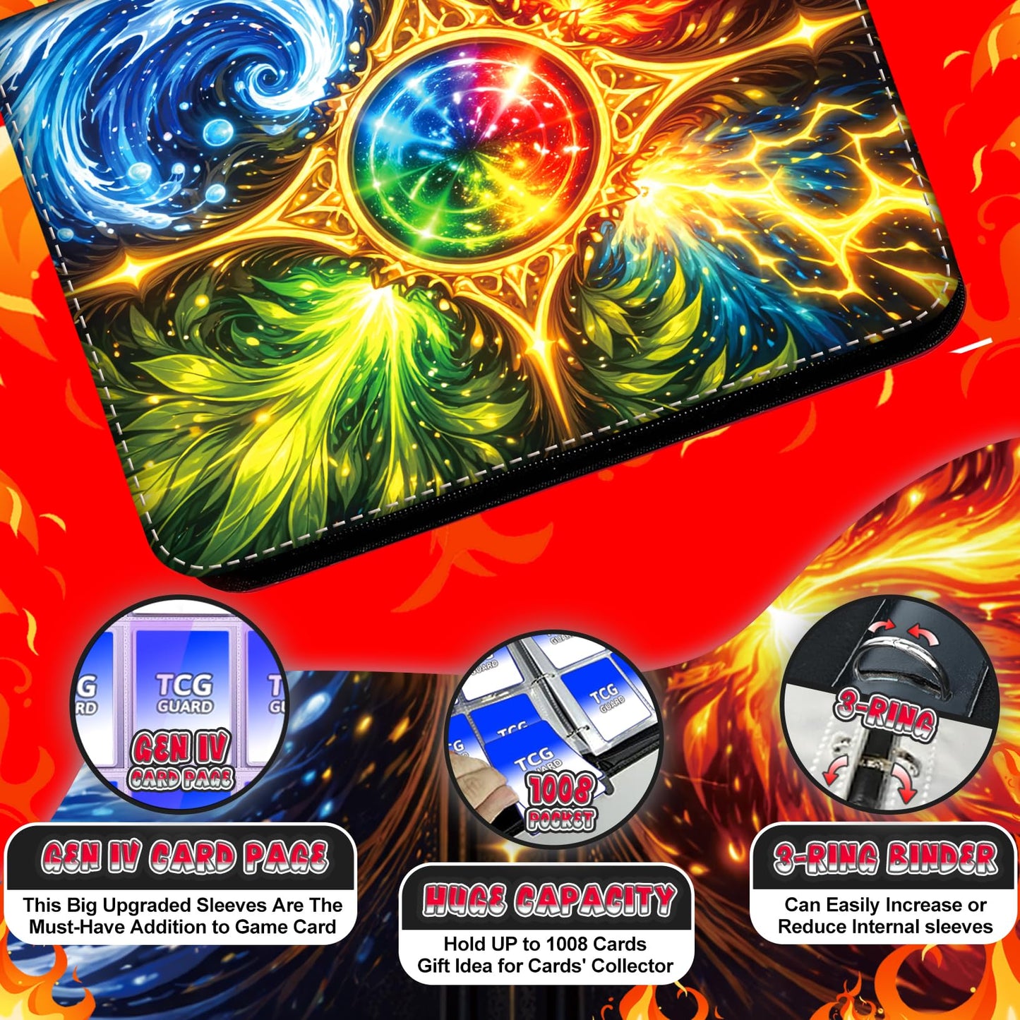 1008 Cards 9 Pocket Trading Card Binder, 3-Ring Trading Card Binder with 56 Page Removable Sleeves, High Storage Waterproof Trading Card Holder