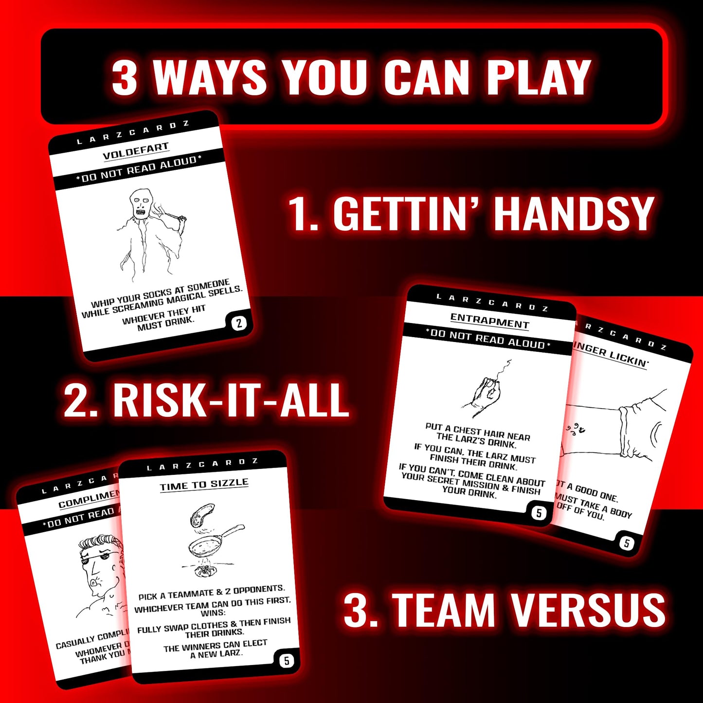 LarzCardz - Weird Drinking Game for Adults - 216 Fun Dare & Challenge Party Cards for Group Game Nights, College, 21st Birthday