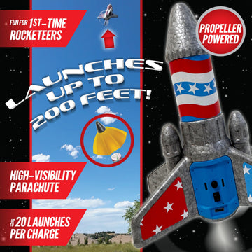Hyper Drive SkyTwister Rocket - Rechargeable Electric Launch Rocket With Parachute Deploy - Flies Up To 200 Feet - Safe Toy For Kids Ages 8+ - Fully