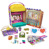 Polly Pocket Un-Box-It Playset, Popcorn Shaped Box Opens to a Movie Theater Adventure, 20 Accessories Including 2 Micro Dolls & 3 Tiny Takeaways