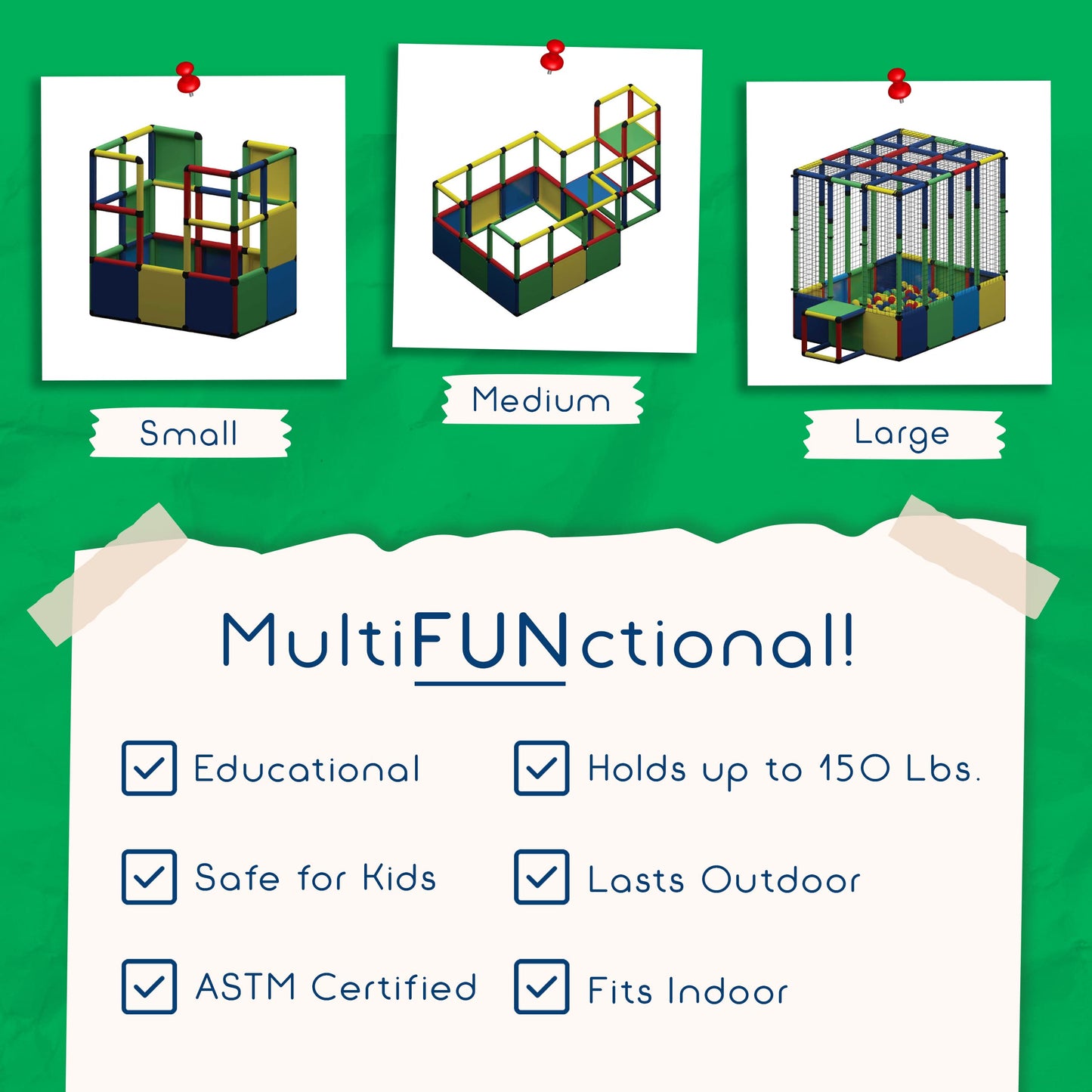 Funphix Large Ball Pits for Toddlers I Dive in Ball Pit Building Toy with Net, Bungee Cords, Tubes & Connectors I Indoor & Outdoor Playset For Kids