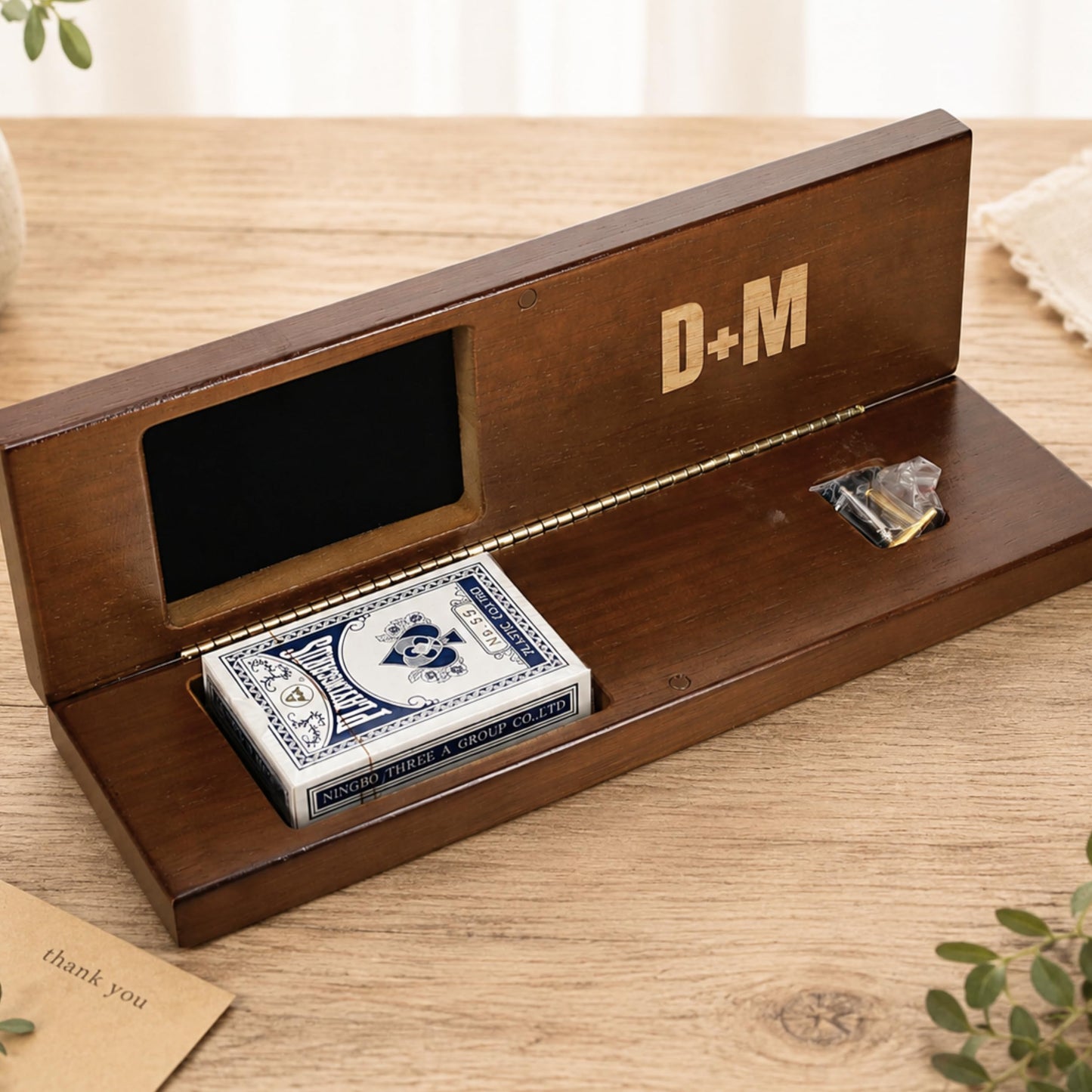 WE Games Custom Engraved Wooden Cribbage Game Set Walnut Stain, Continuous 3 Track for 2-3 Players, Travel Cribbage Board with Card Storage, Classic
