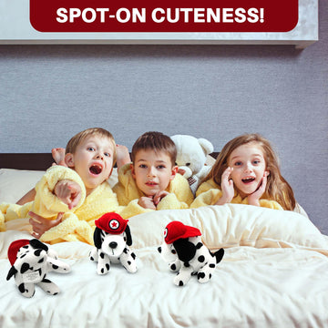 4E's Novelty 12 Pack Dalmatians Stuffed Animals - Soft Stuffed Dog Plush, 6” Small Puppy Plush with Fire Hat, Dog Toy for Kids, Birthday Party Favors