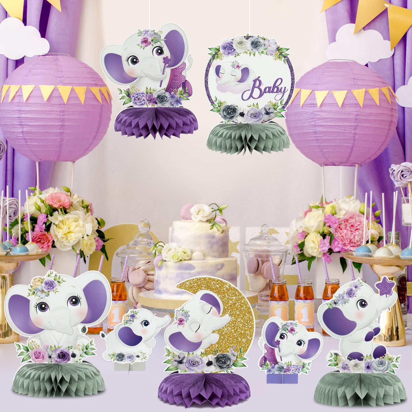 ArianQicult Purple Elephant Floral Honeycomb Centerpieces