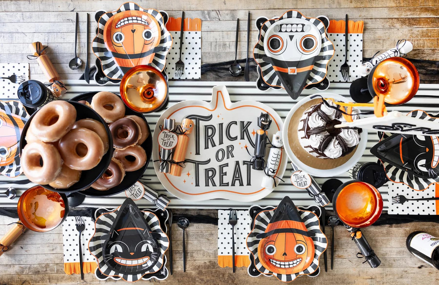 Black Polka Dot Napkins with Orange Fringe - 24 Paper Napkins, 4.25" x 7.75", Scalloped Edges, Ideal for Halloween Party & Kids Birthday Celebration