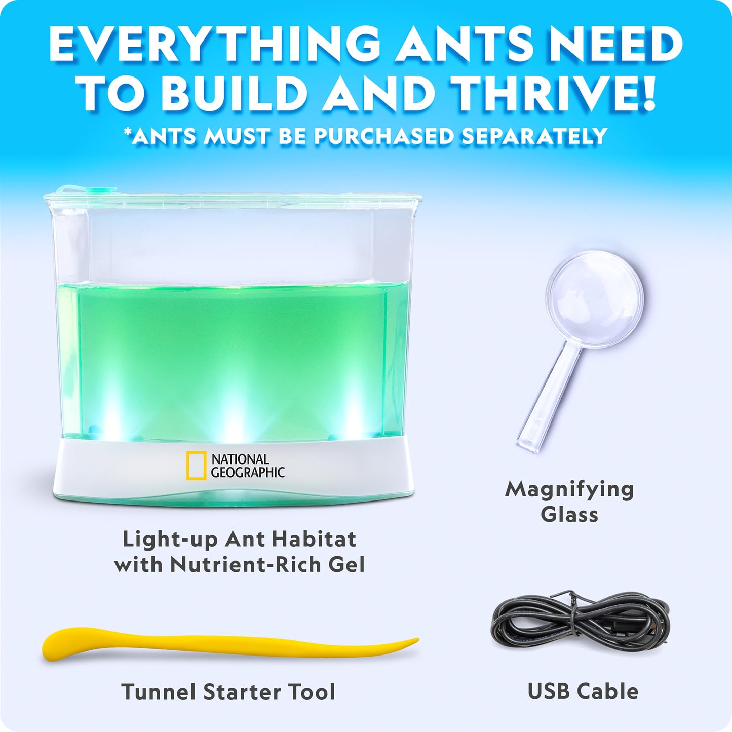 National Geographic Light-Up Ant Habitat Kit for Kids with Magnifiers