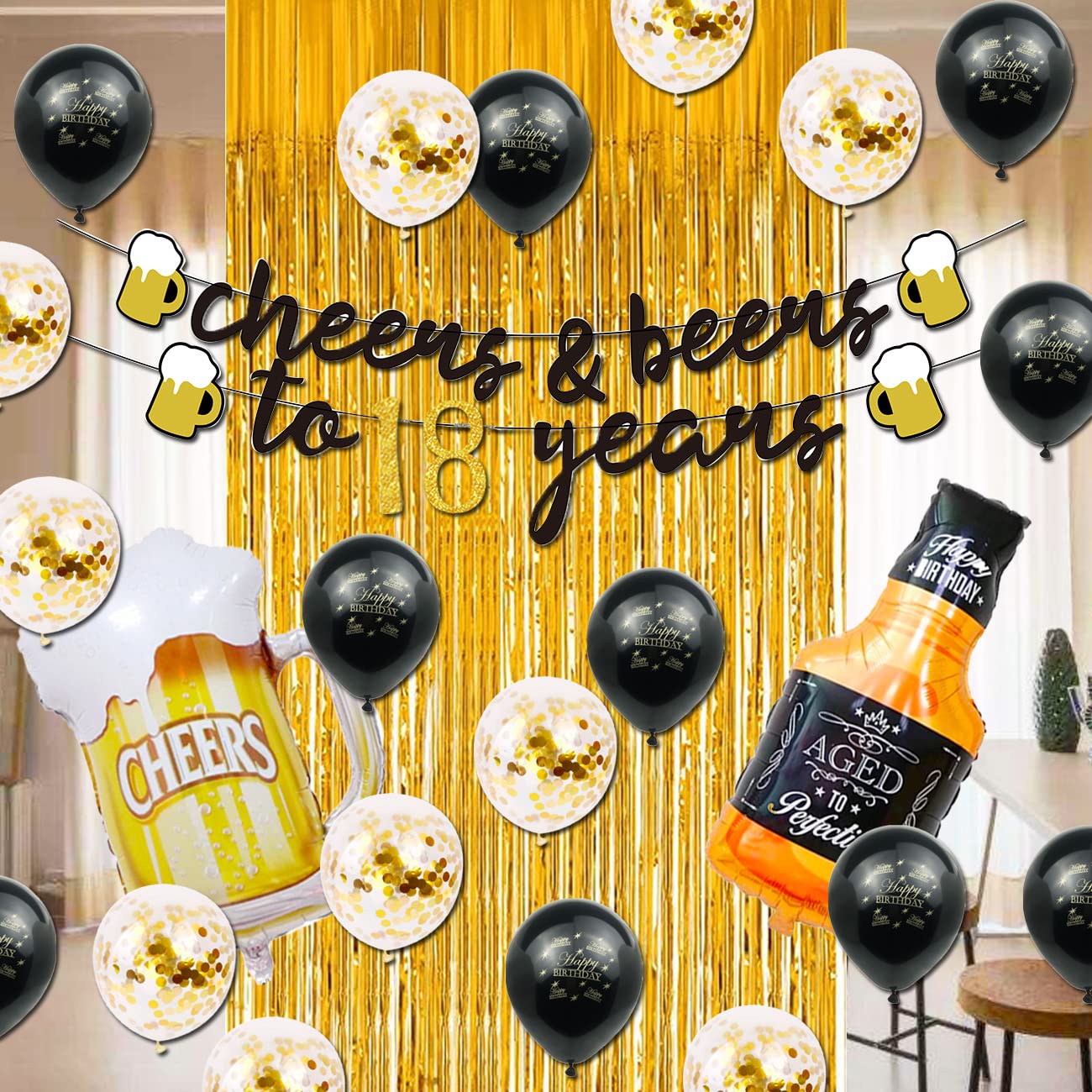 60th Birthday Decorations for Men, Happy 60th Birthday Decorations with 40 Inch Gold 60 Number Balloons, Birthday Banner, Latex Balloon, Fringe