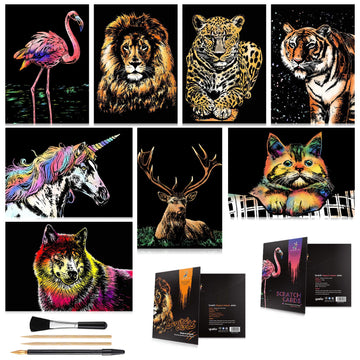 Scratch Art for Kids & Adults, Rainbow Engraving Painting Landscape Scratchboard(A4) Crafts Set: 8 Sheets Scratch Cards with 4 tools