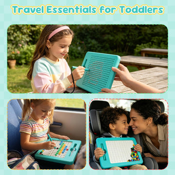 Kkogleam 2-in-1 Double-Sided Magnetic Drawing Board for Kids& Toddlers Magnet Doodle Board with Beads, Magnetic Tablet Toy for Airplane & Car Ride