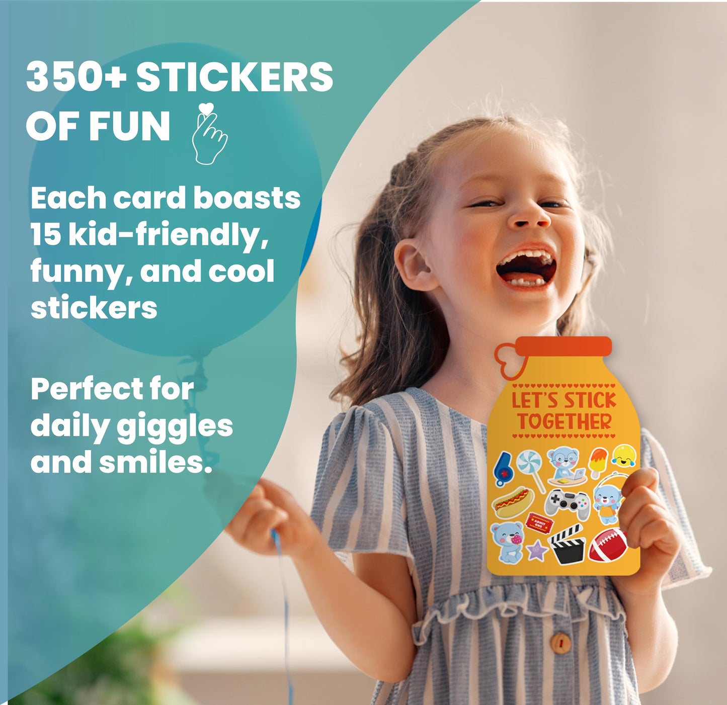 Valentine Cards with Stickers for Kids, Lets Stick Together Valentine Card, Classroom Valentines Exchange Cards, Valentine Day Cards for Toddlers