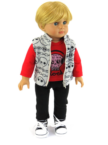 American Fashion World Boy’s Skull 3 Piece Vest and Pants Set for 18-Inch Dolls | Premium Quality & Trendy Design