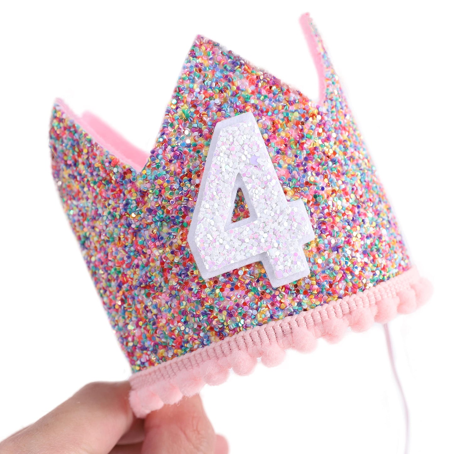 WAHAWU Rainbow Crown - 4th Birthday Party Glitter Crown, Kids Birthday Hats, Baby Photo Props, Little Girls Hair Accessories