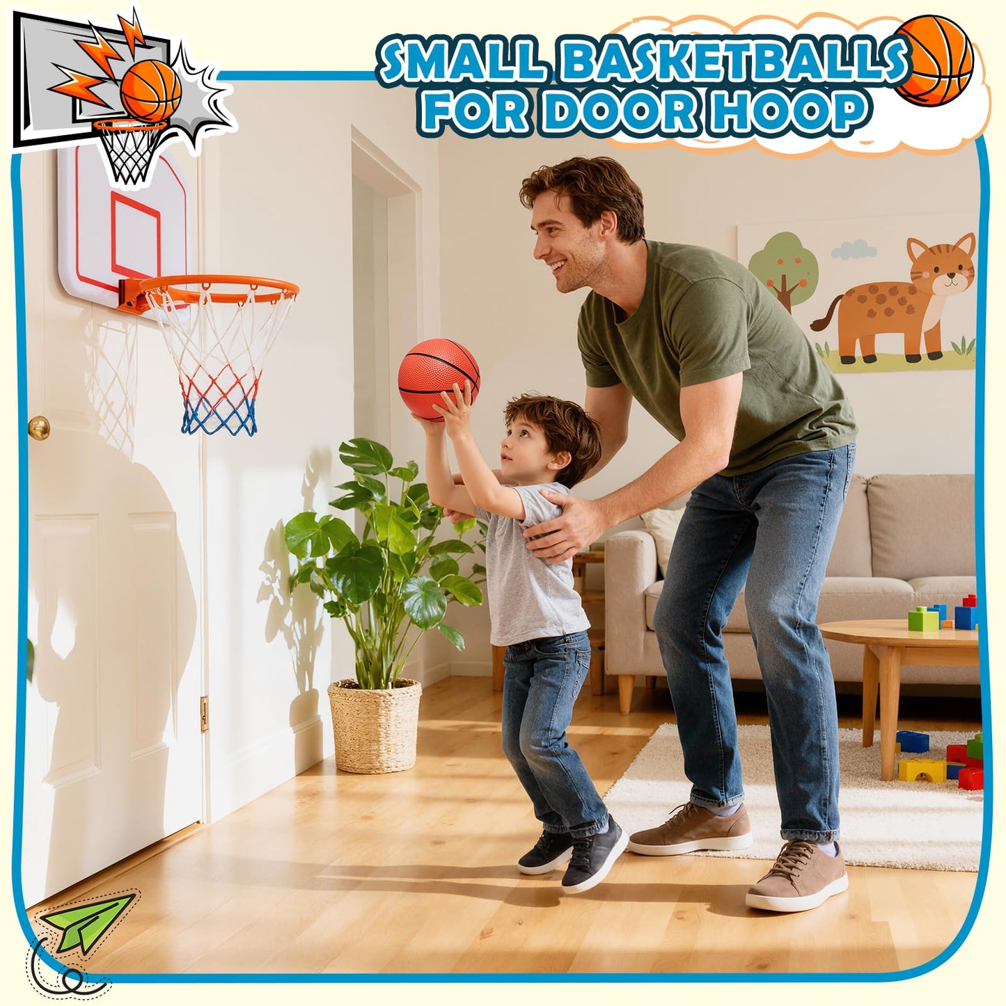 Iyoyo Mini Basketball Set - 5 Pack 6" Small Balls with Pump, Over The Door Mini Hoop Replacements, Toy for Toddlers, Kids, Teenagers, Pool, Indoors
