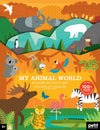 Petit Collage Sticker Activity Book, My Animal World - Giant Fold Out Sticker Book for Kids, Includes Over 100 Reusable Stickers - Activity Toys