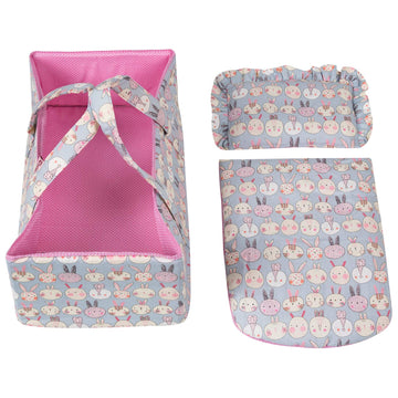 Rakki Dolli Doll Carry Cot Set, Soft 3PC Set Includes Cot, Mattress and Pillow, Blue Rabbit Doll Bassinet, Fits for 14-16 Inch American Girl Dolls